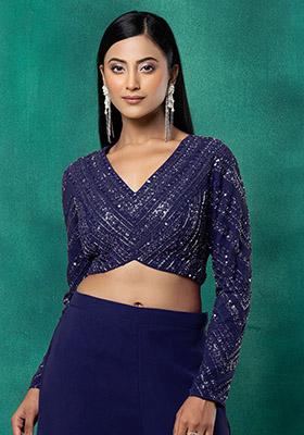 Indigo Blue Sequin Dori Hand Embroidered Blouse