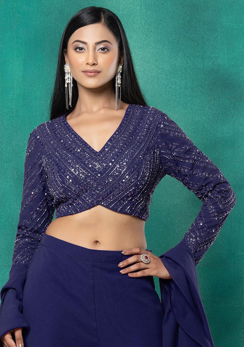 Indigo Blue Sequin Dori Hand Embroidered Blouse
