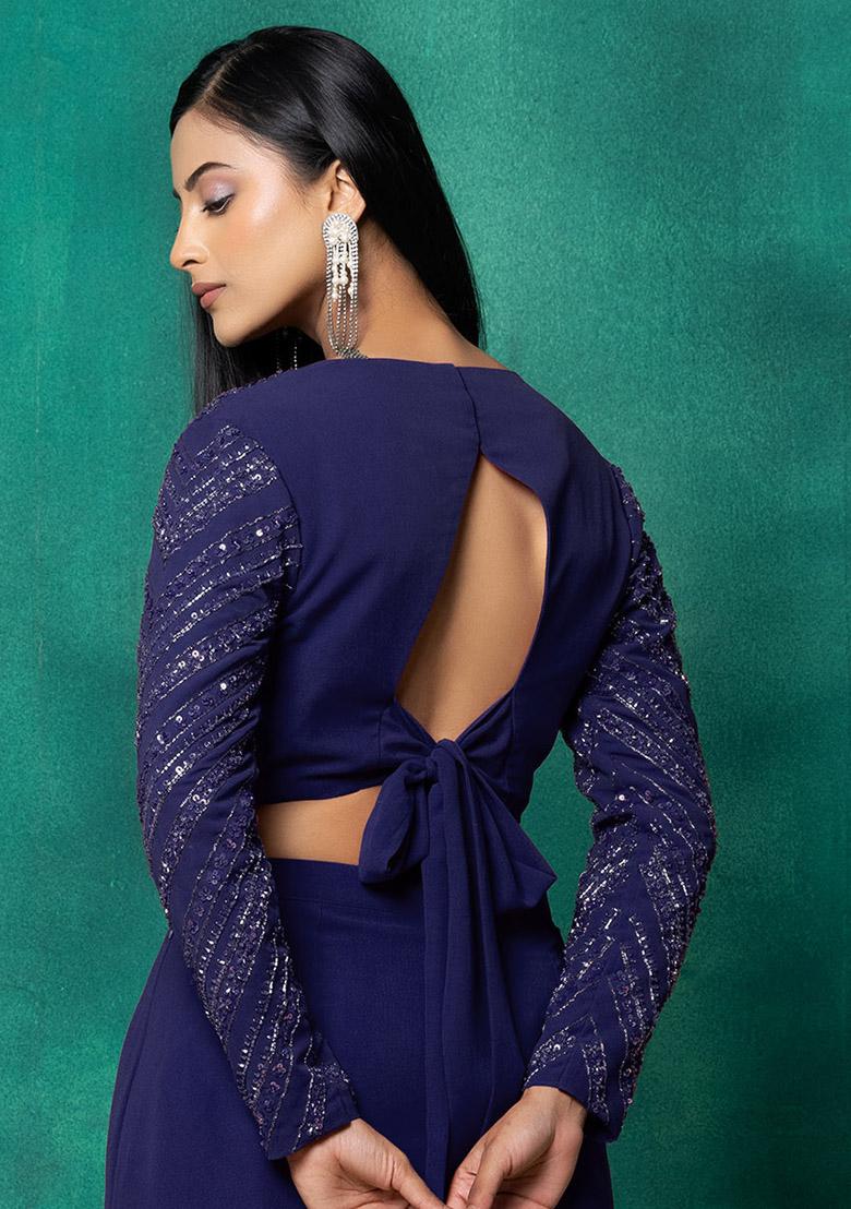 Indigo Blue Sequin Dori Hand Embroidered Blouse
