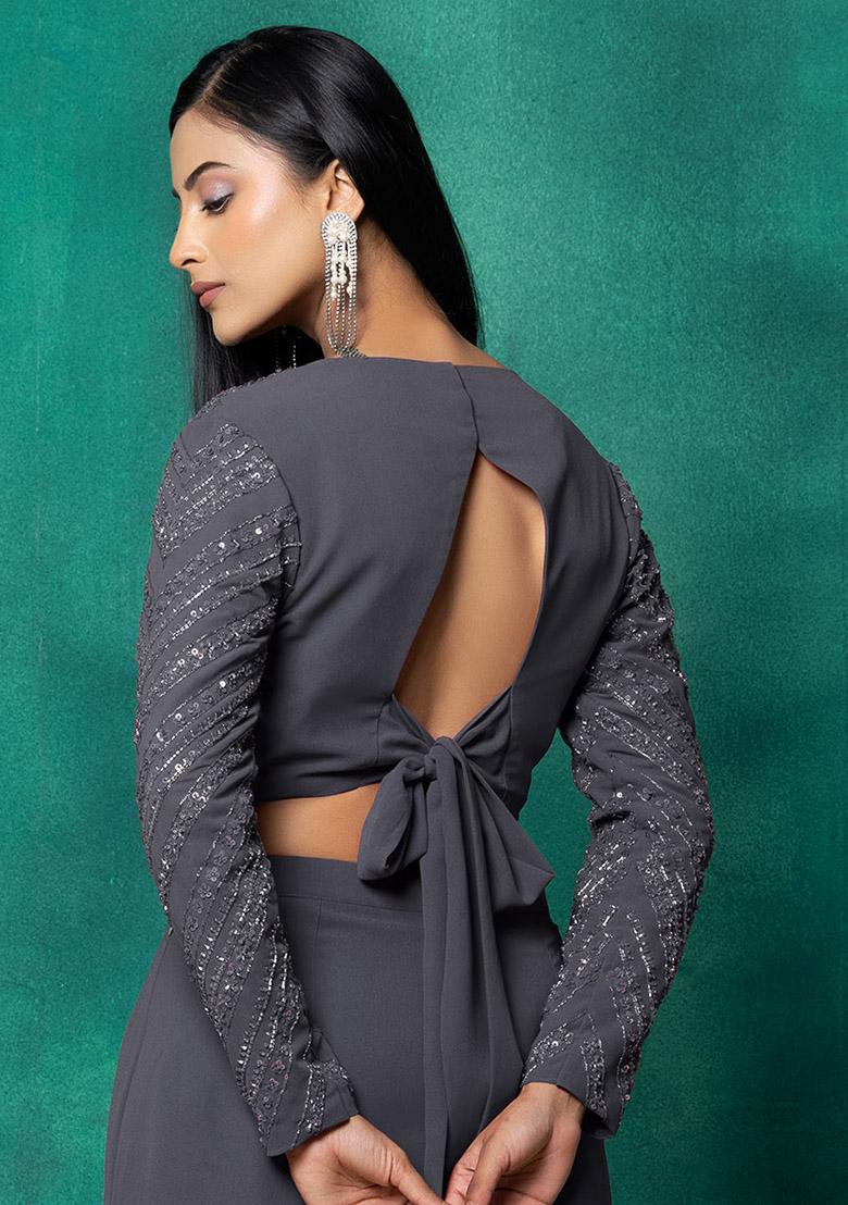 Grey Sequin Dori Hand Embroidered Blouse