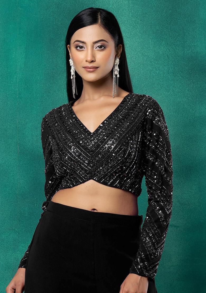 Black Sequin Dori Hand Embroidered Blouse