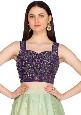 Purple Floral Sequin Hand Embroidered Blouse