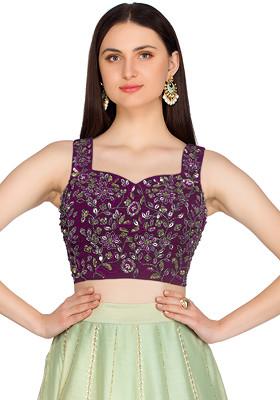 Wine Floral Sequin Hand Embroidered Blouse