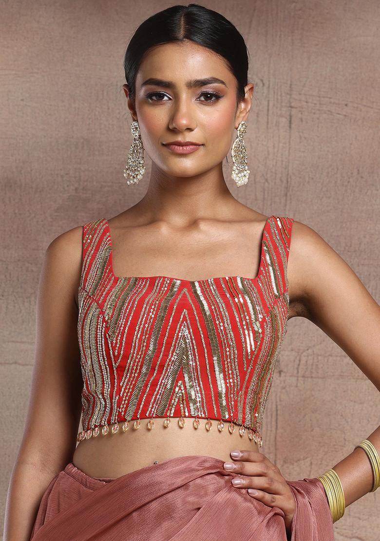 Orange Sequin Hand Embroidered Blouse