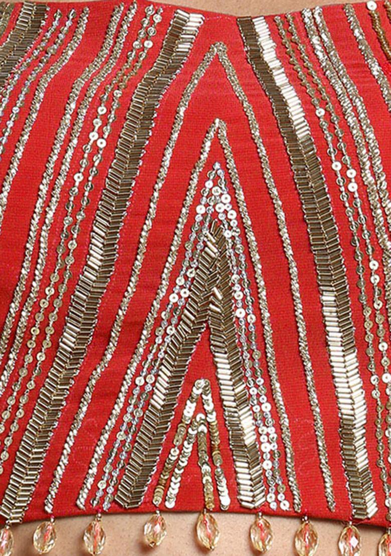 Orange Sequin Hand Embroidered Blouse