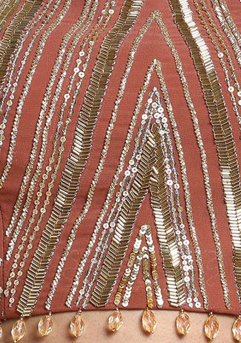 Salmon Pink Sequin Hand Embroidered Blouse