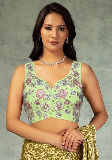 Light Green Thread Hand Embroidered Blouse