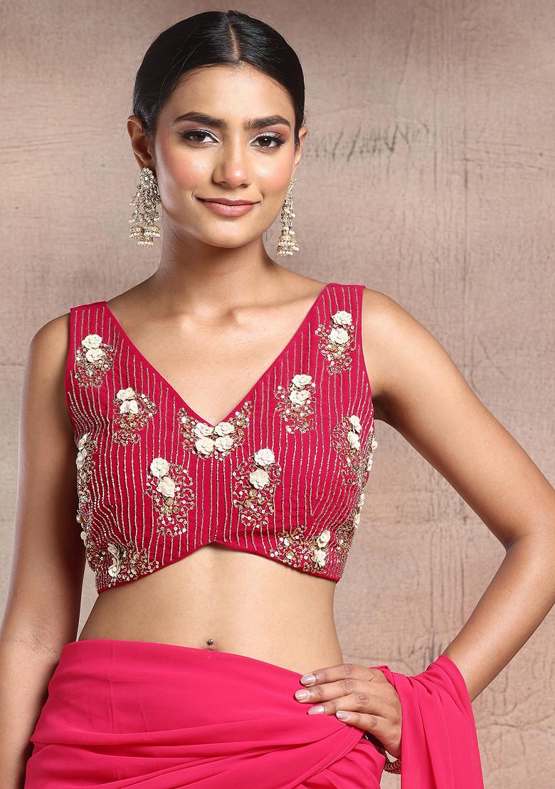 Red Floral Hand Embroidered Blouse