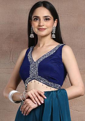 Indigo Blue Sequin Pearl Hand Embroidered Blouse