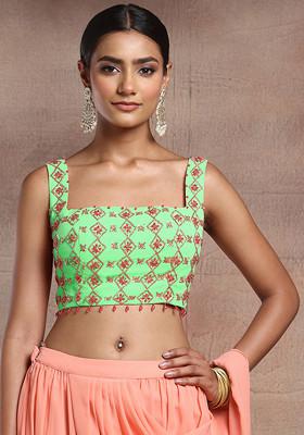 Green Sequin Bead Hand Embroidered Blouse