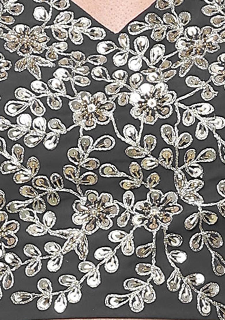 Dark Grey Floral Dori Embroidered Blouse