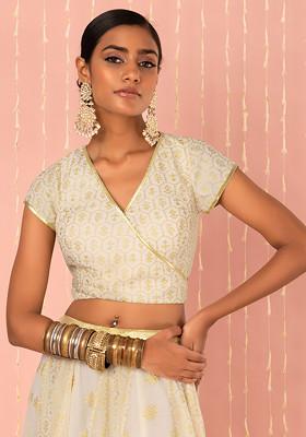 Ivory Foil Print Back Cut Out Wrap Blouse