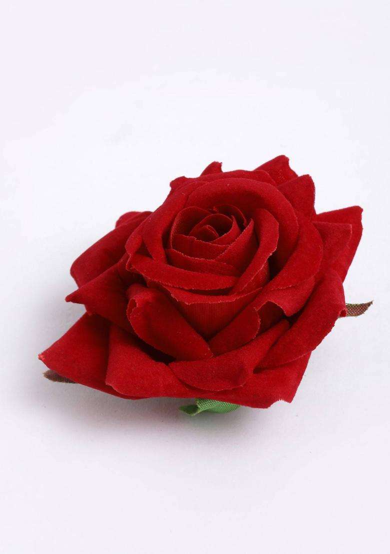 Red Floral Metal Hair Accessories - Indya