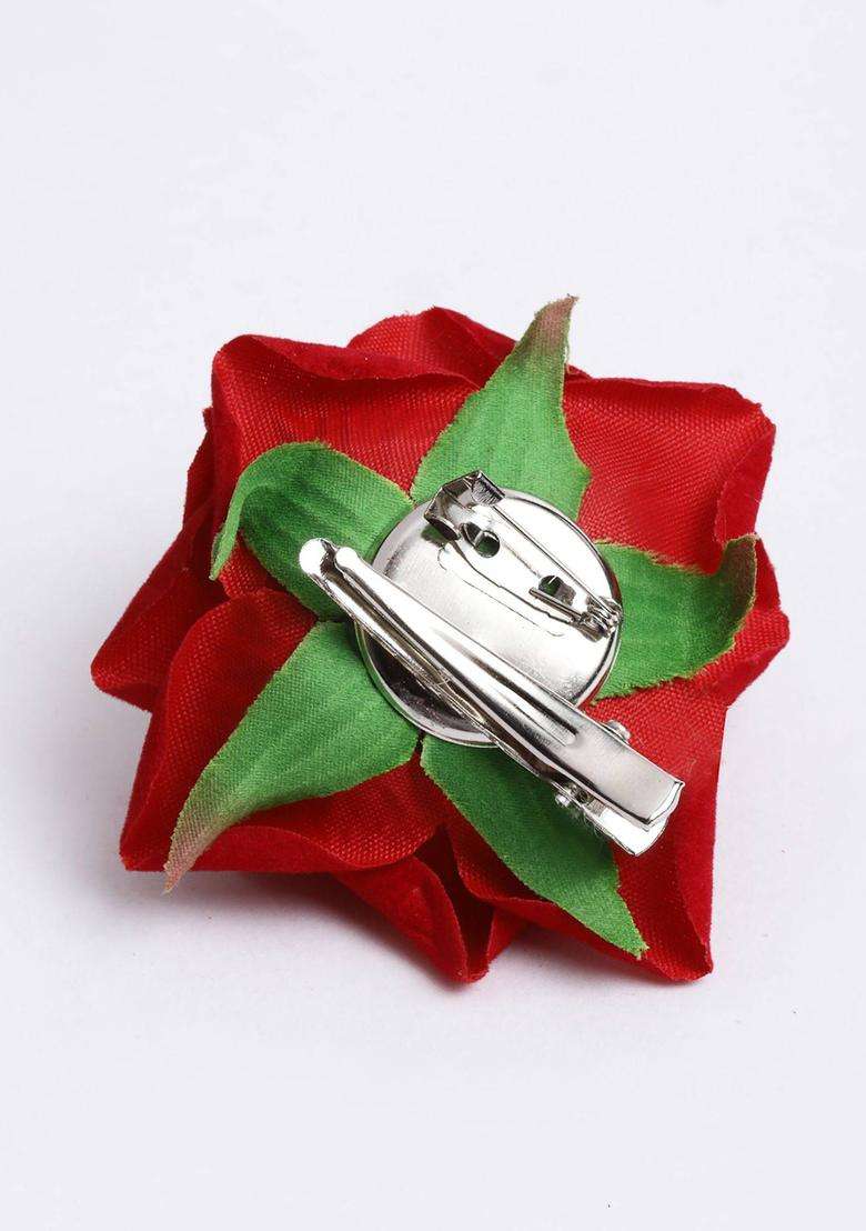 Red Floral Metal Hair Accessories - Indya