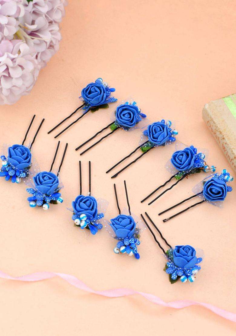 Blue Floral Hair Accessories - Indya