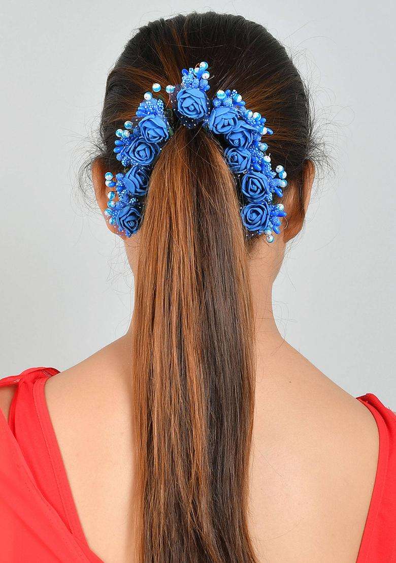 Blue Floral Hair Accessories - Indya