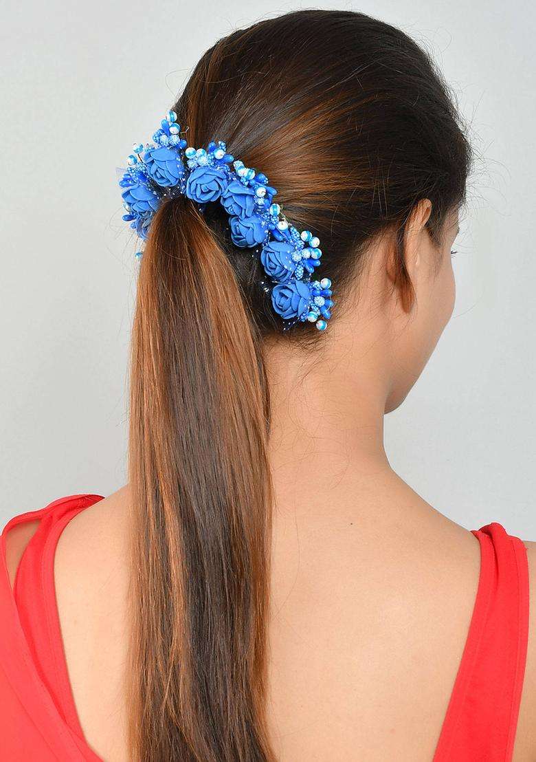 Blue Floral Hair Accessories - Indya