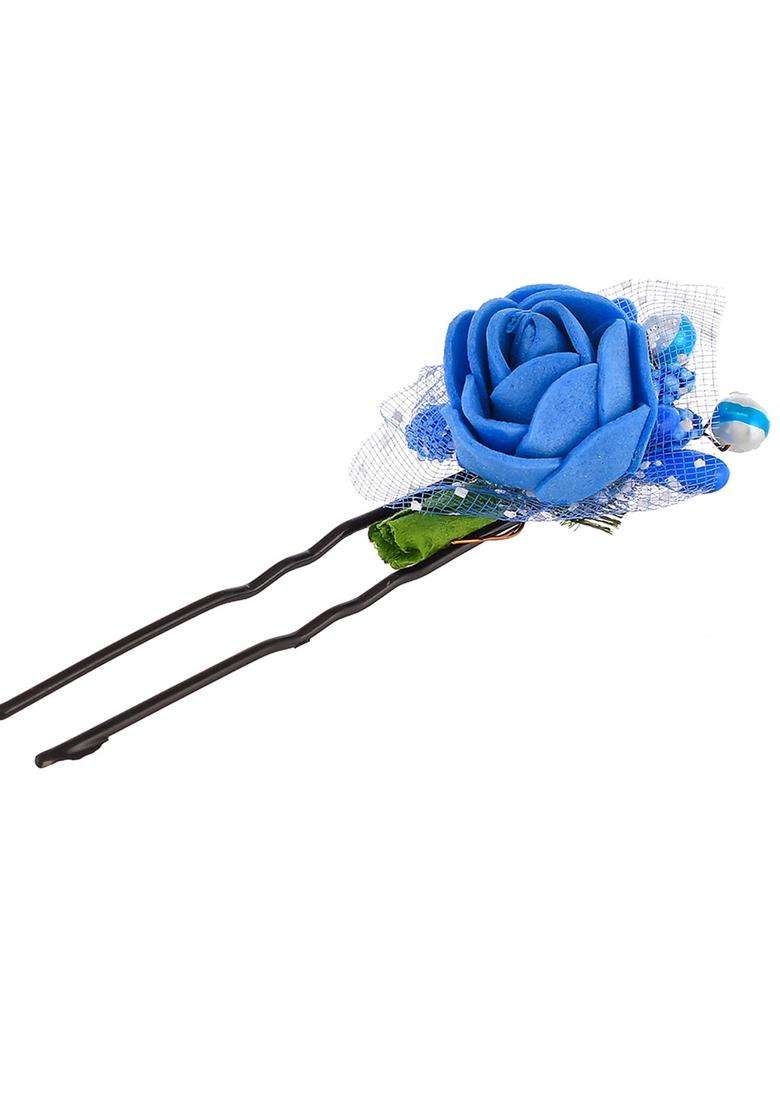 Blue Floral Hair Accessories - Indya