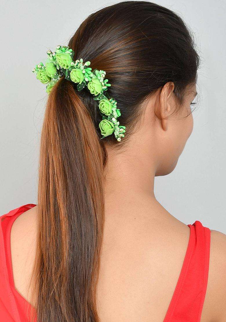 Green Floral Hair Accessories - Indya