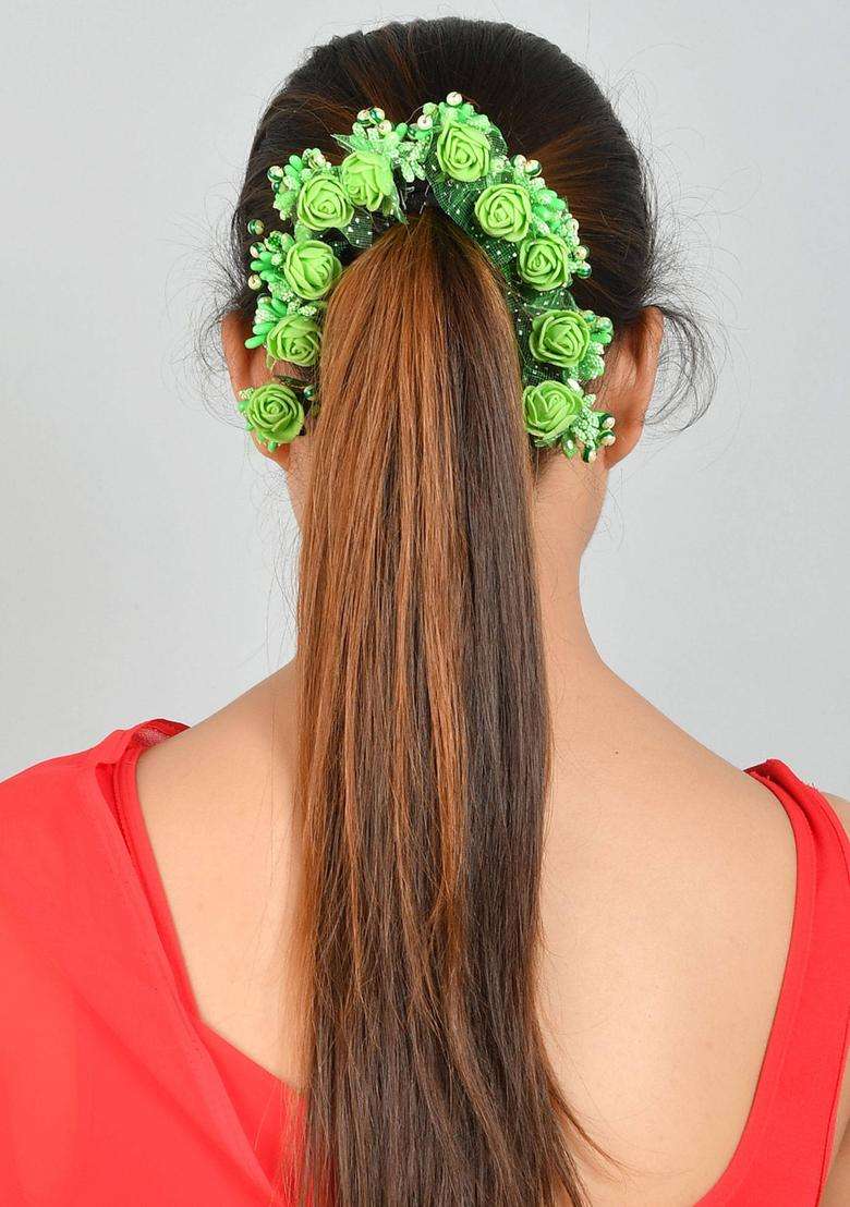 Green Floral Hair Accessories - Indya