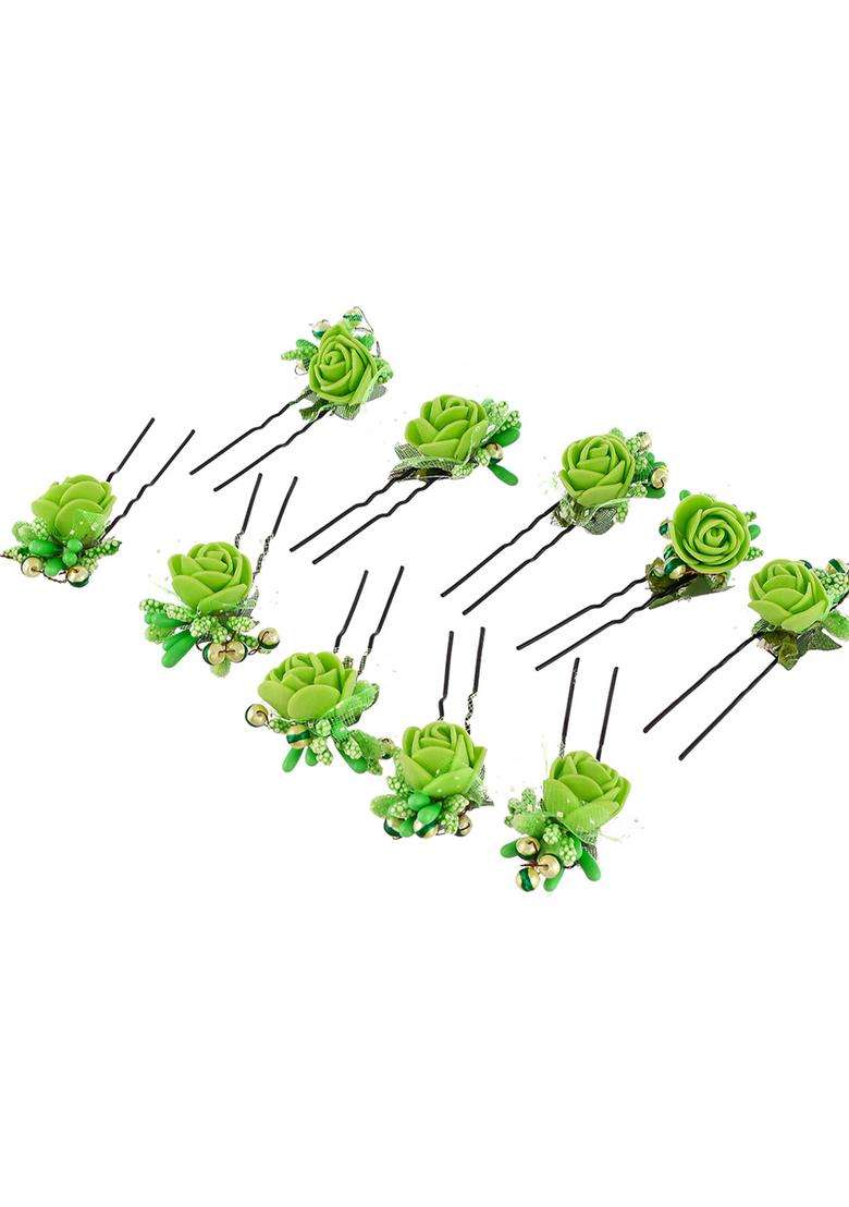 Green Floral Hair Accessories - Indya