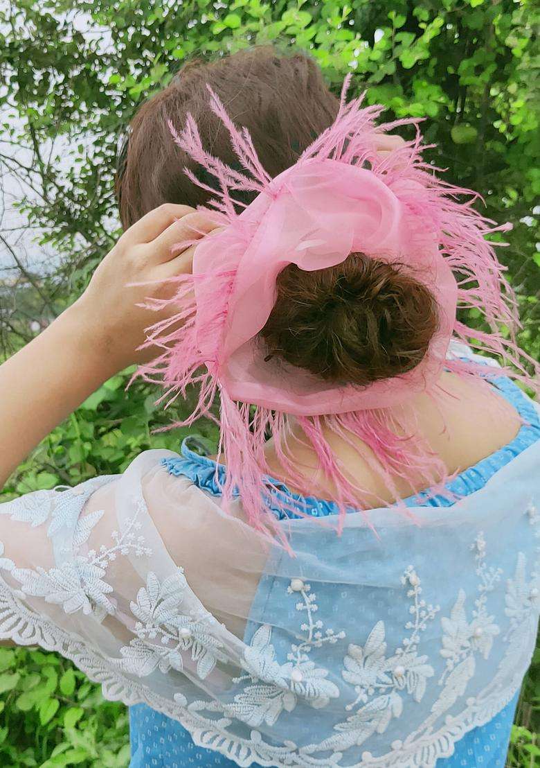 Pink Embellished Nylon Hair Accessories - Indya