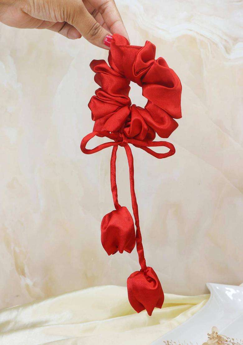 Red Floral Polyester Hair Accessories - Indya