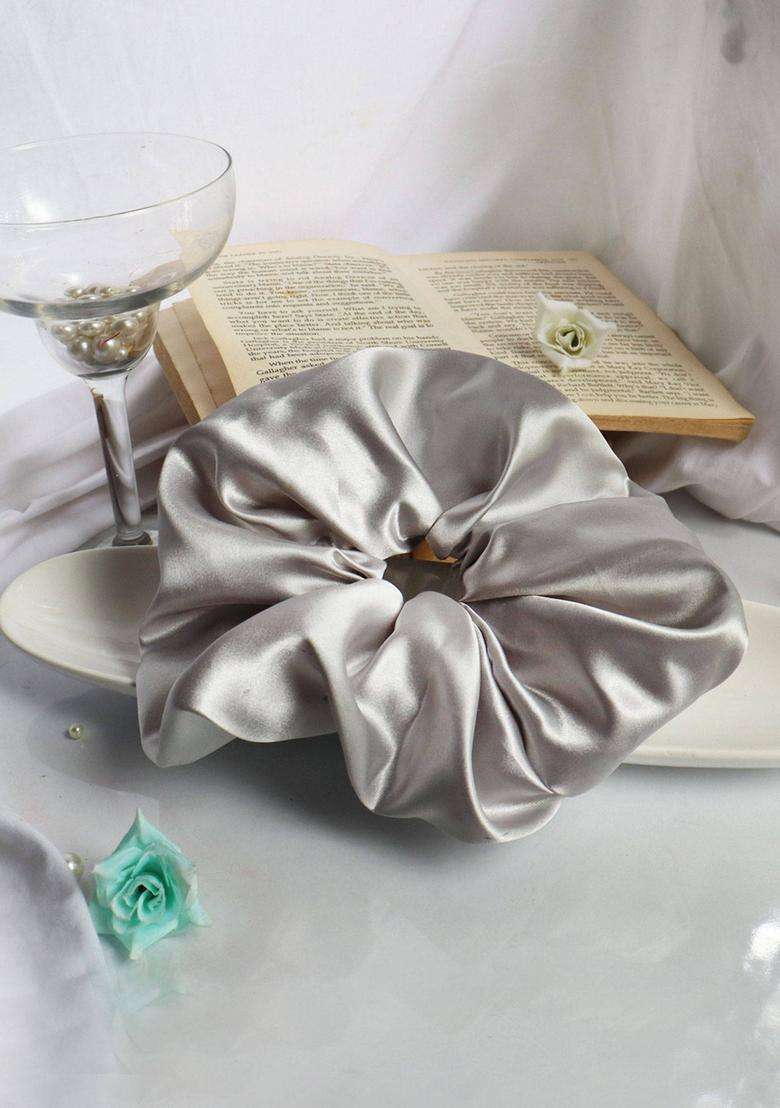 Silver Solid Satin Hair Accessories - Indya