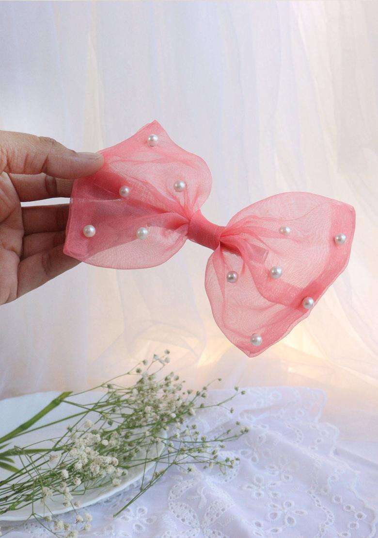 Peach Embellished Hair Accessories - Indya