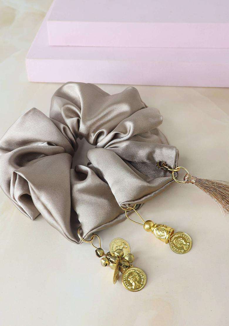 Taupe Silk Hair Accessories - Indya