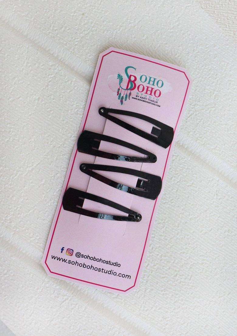 Black Solid Metal Hair Accessories - Indya