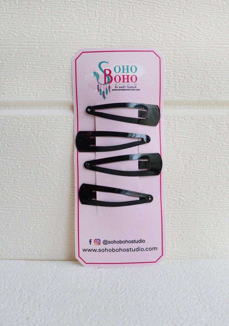 Black Solid Metal Hair Accessories - Indya