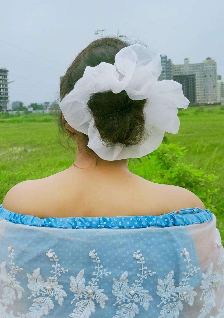 White Solid Nylon Hair Accessories - Indya