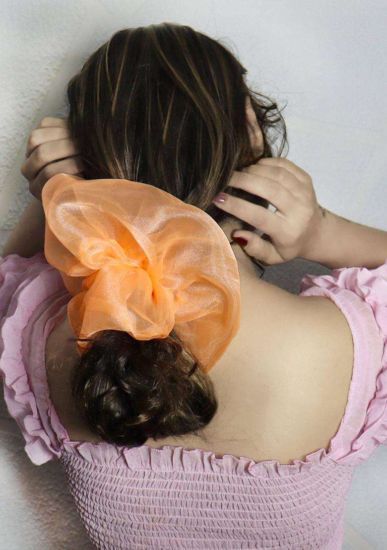 Orange Solid Silk Hair Accessories - Indya