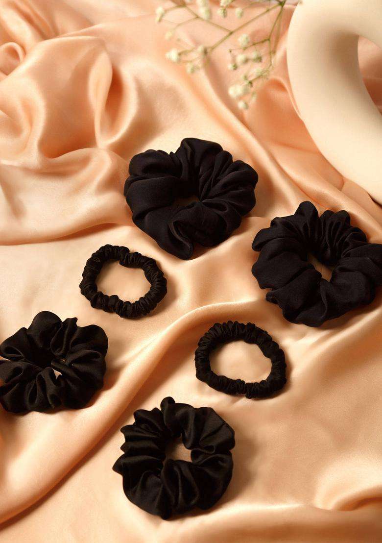 Black Solid Silk Hair Accessories - Indya