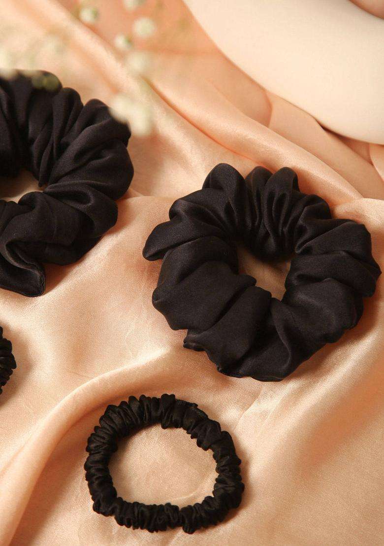 Black Solid Silk Hair Accessories - Indya