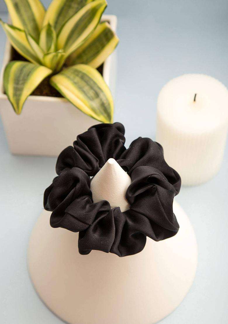 Black Solid Silk Hair Accessories - Indya