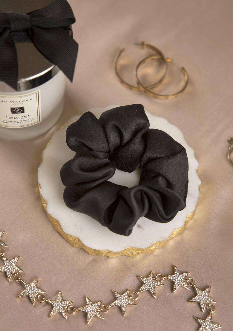 Black Solid Silk Hair Accessories - Indya