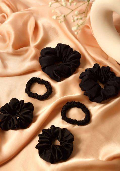 Black Solid Silk Hair Accessories
