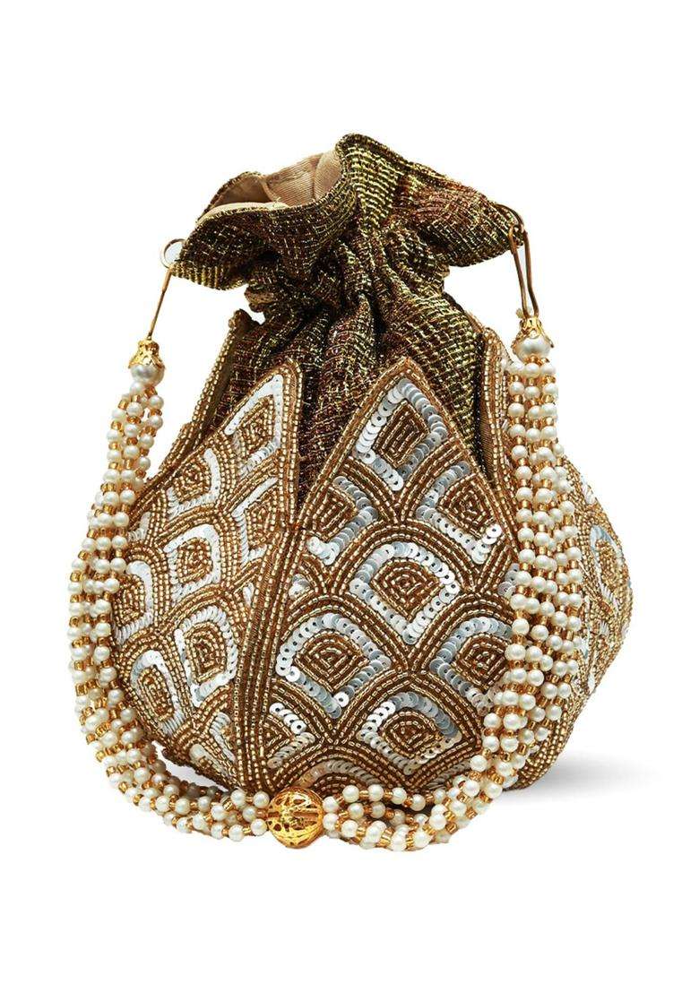 Multi Embellished Silk Batuas & Potlis - Indya