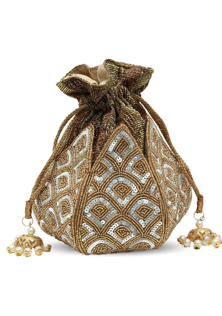 Multi Embellished Silk Batuas & Potlis - Indya