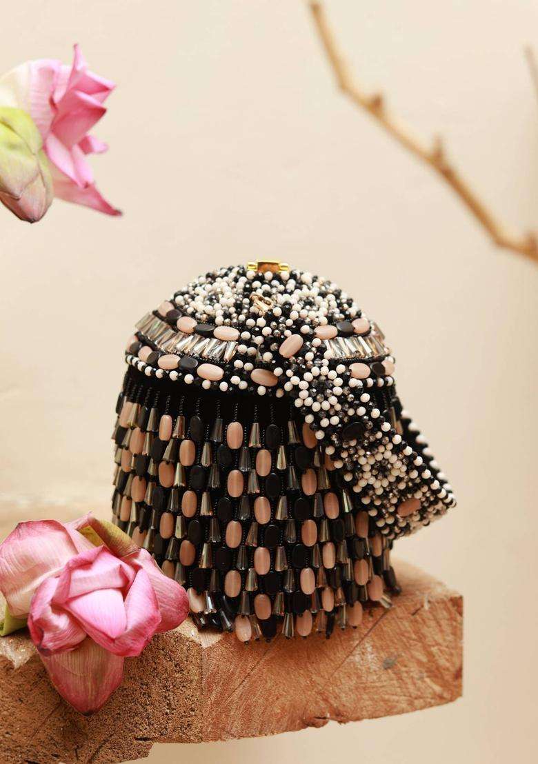 Black Embellished Suede Bucket Bags - Indya