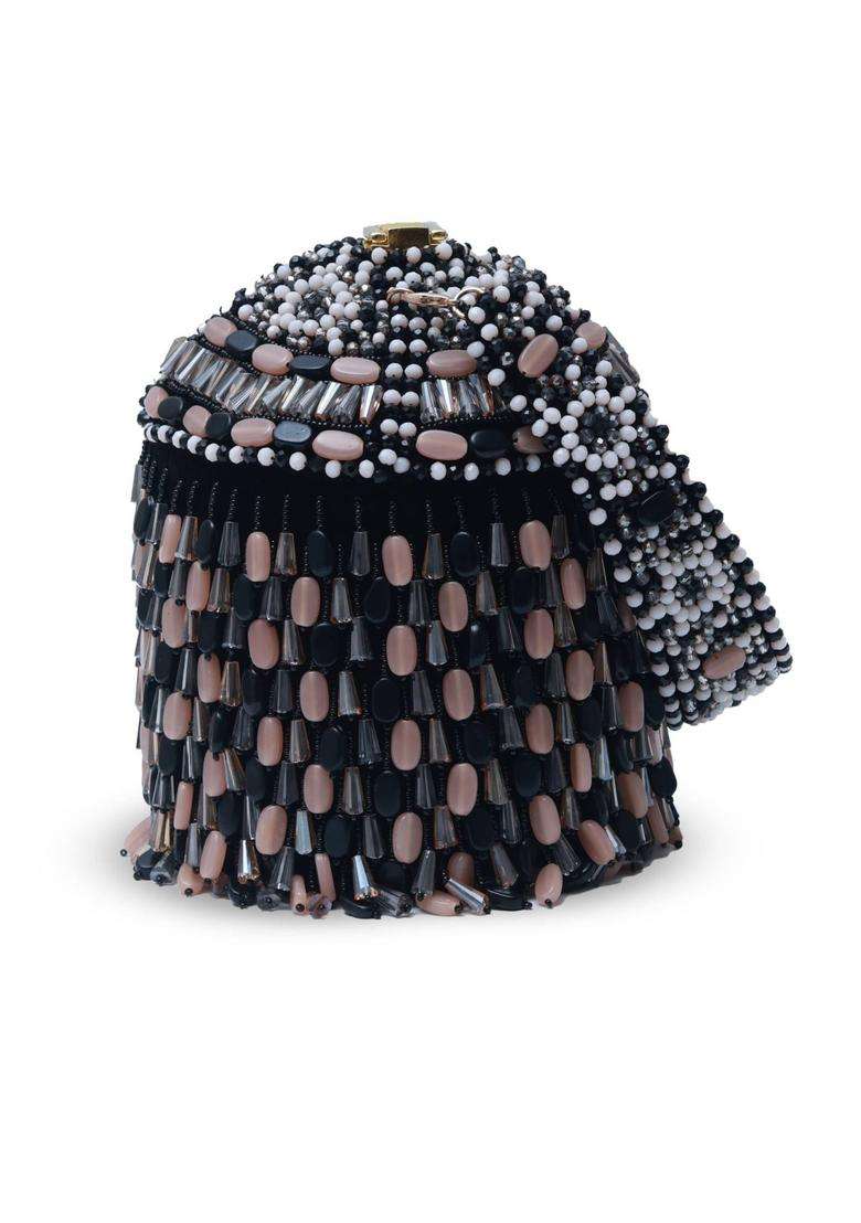 Black Embellished Suede Bucket Bags - Indya