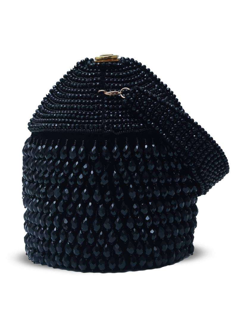 Black Embellished Suede Bucket Bags - Indya