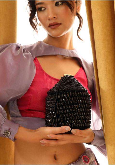 Black Embellished Suede Bucket Bags