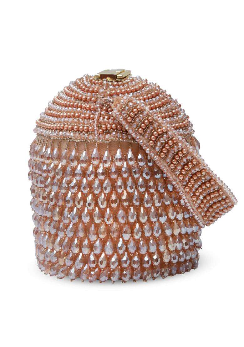 Gold Embellished Suede Bucket Bags - Indya