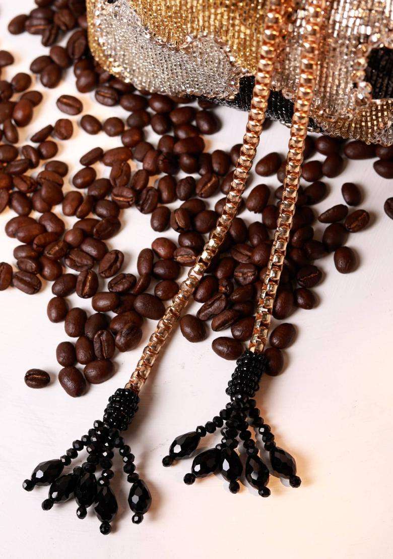 Black Embellished Suede Bucket Bags - Indya