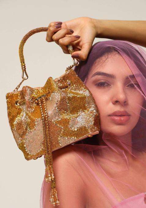 Gold Embellished Suede Bucket Bags