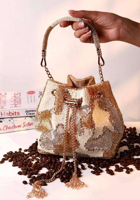 White Embellished Suede Bucket Bags