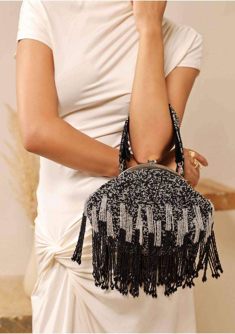 Black Embellished Suede Clutches - Indya